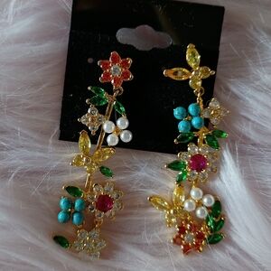 Isabella M Multicolored Floral Butterfly Flower Garden Bloom Earrings